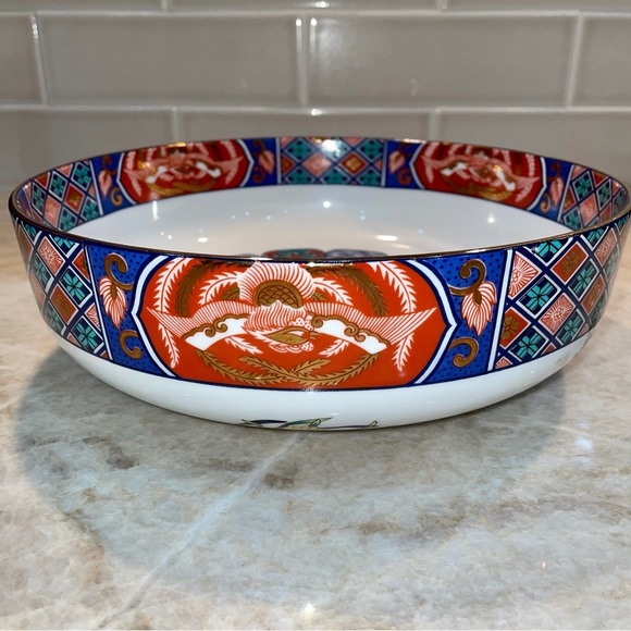 Vintage Japanese Imari Bowl, Kozan Gama Kiln Porcelain Large Floral Design Japan - Picture 2 of 12